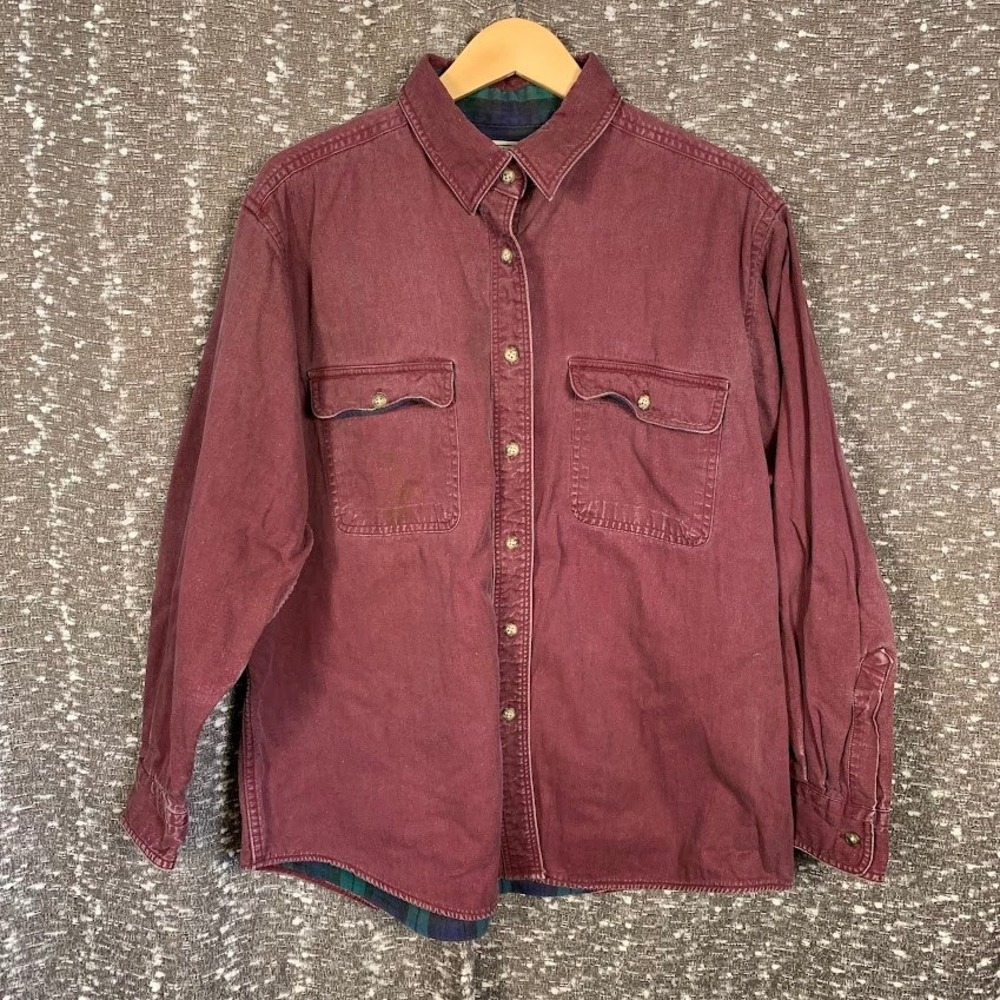 Vintage LL Bean Hurricane Shirt Womens Large Flannel Lined Made In USA Chore